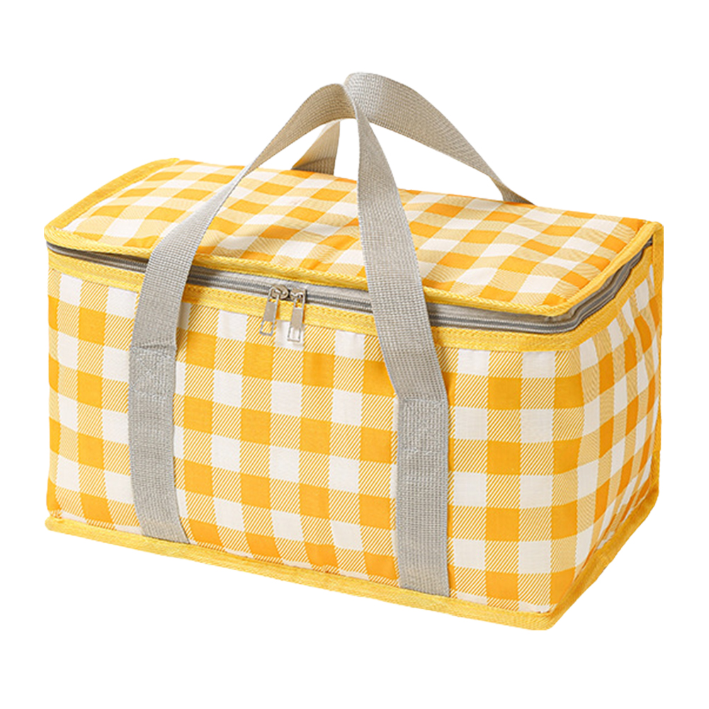 Checkered Picnic Bag Large Capacity Camping Storage Bag Cold Protection Portable Ice Pack Bag Waterproof for Beach School Office: Yellow