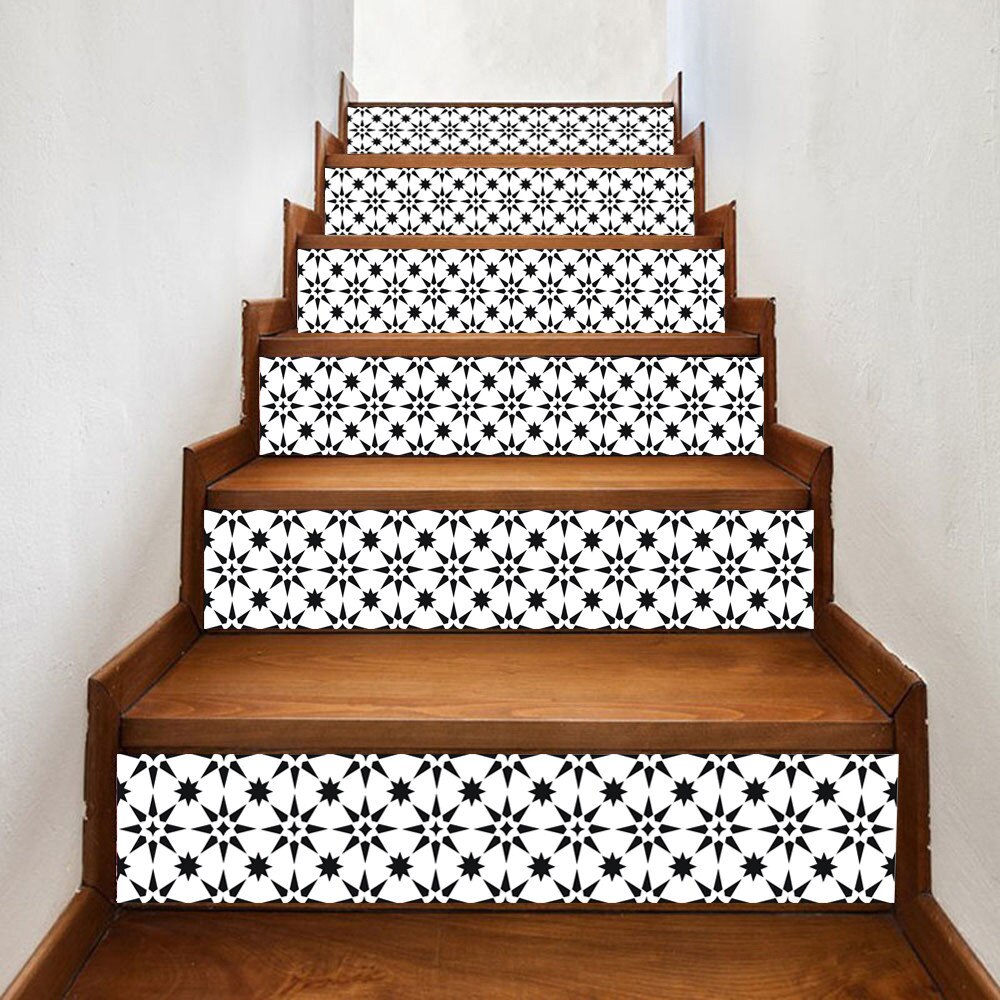 6Pcs 18x100cm Stair Sticker Waterproof Self-adhesive PVC Staircase Sticker DIY Wall Decal For Bathroom Kitchen Stairway Decor