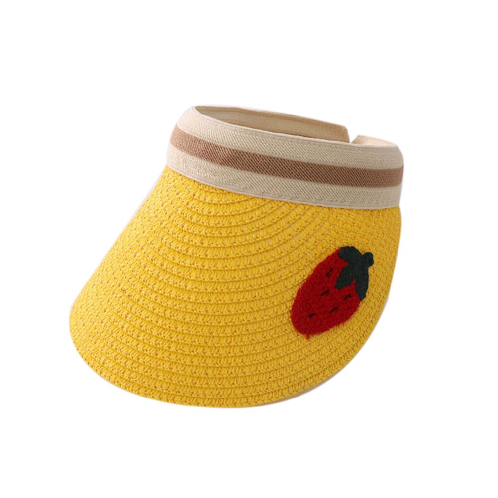Sommar barn frukttryck bred brätte uv-skydd hatt topplös halmkeps solhatt barn solkeps halmkeps solhatt barn solkeps uv-skydd: Gul jordgubbe