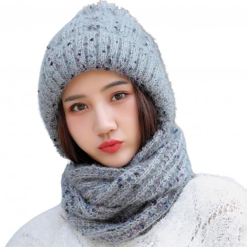 Korean-Style Women Autumn Winter Skullies Beanies Girls Soft Warm Woolen Knitted Circle Loop Scarf Cap Ladies ourdoor sports Hat: Dark Gray