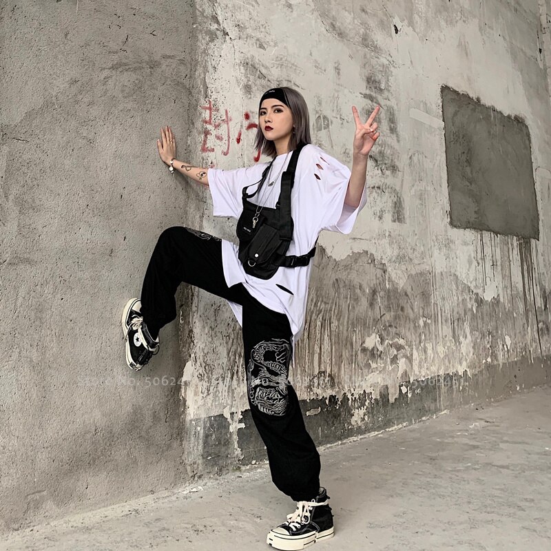 Pantalones de harén estilo japonés Harajuku traje chino Tang Hip Hop talla grande Streetwear pantalones de pierna ancha ropa gótica asiática