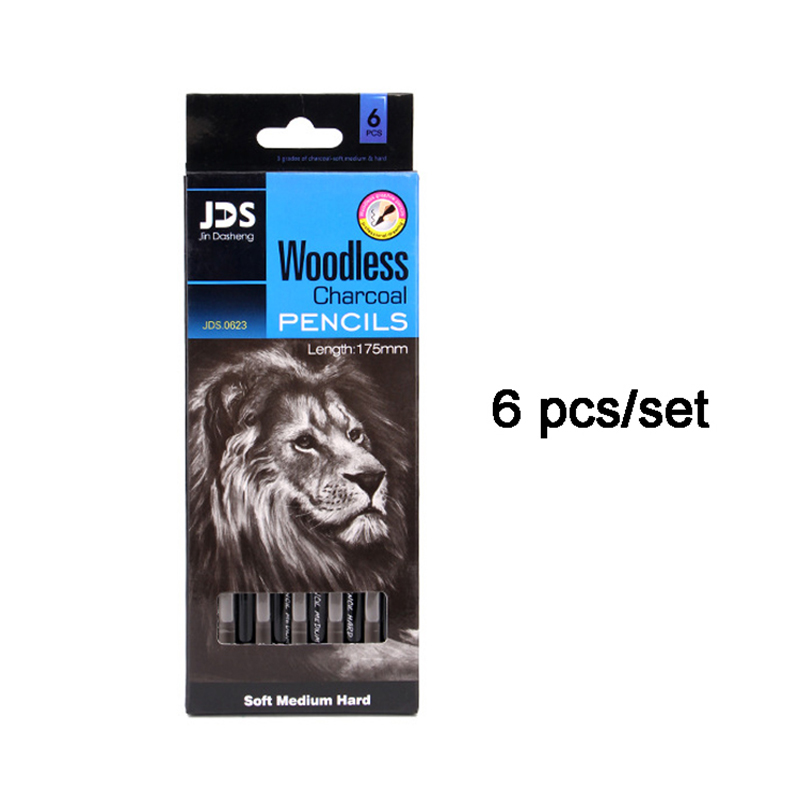 Juego de plumas para dibujo, lápiz de carbón de carbono puro, duro/medio/suave, sin madera, suministros de pintura, 3/6 Uds.: 6 pcs