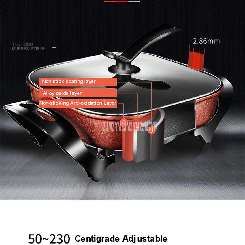 5L 1450W Multifunctional Electric Hotpot Cooker Non-Stick Coating Frying Pan Temperature Control Stir-fry Pot Multi Cooker