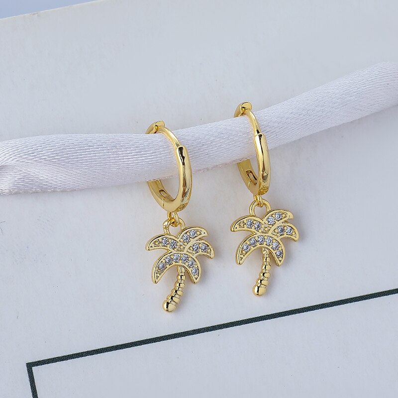 Anenjery prata cor pave zircon coqueiro argola brincos feminino ouro venda quente coreano jóias