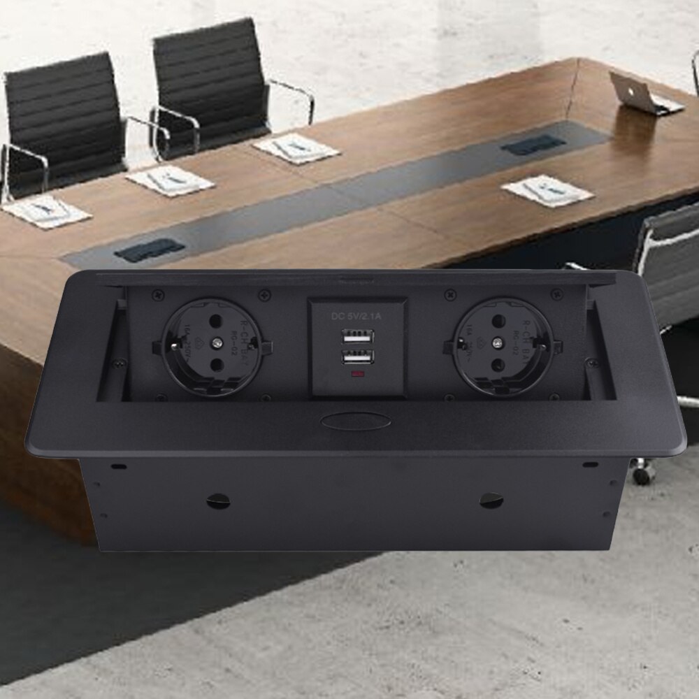 Circle Angle Damped Multimedia Outlet Socket Connection Box Desktop Socket for Conference Room (Silver)