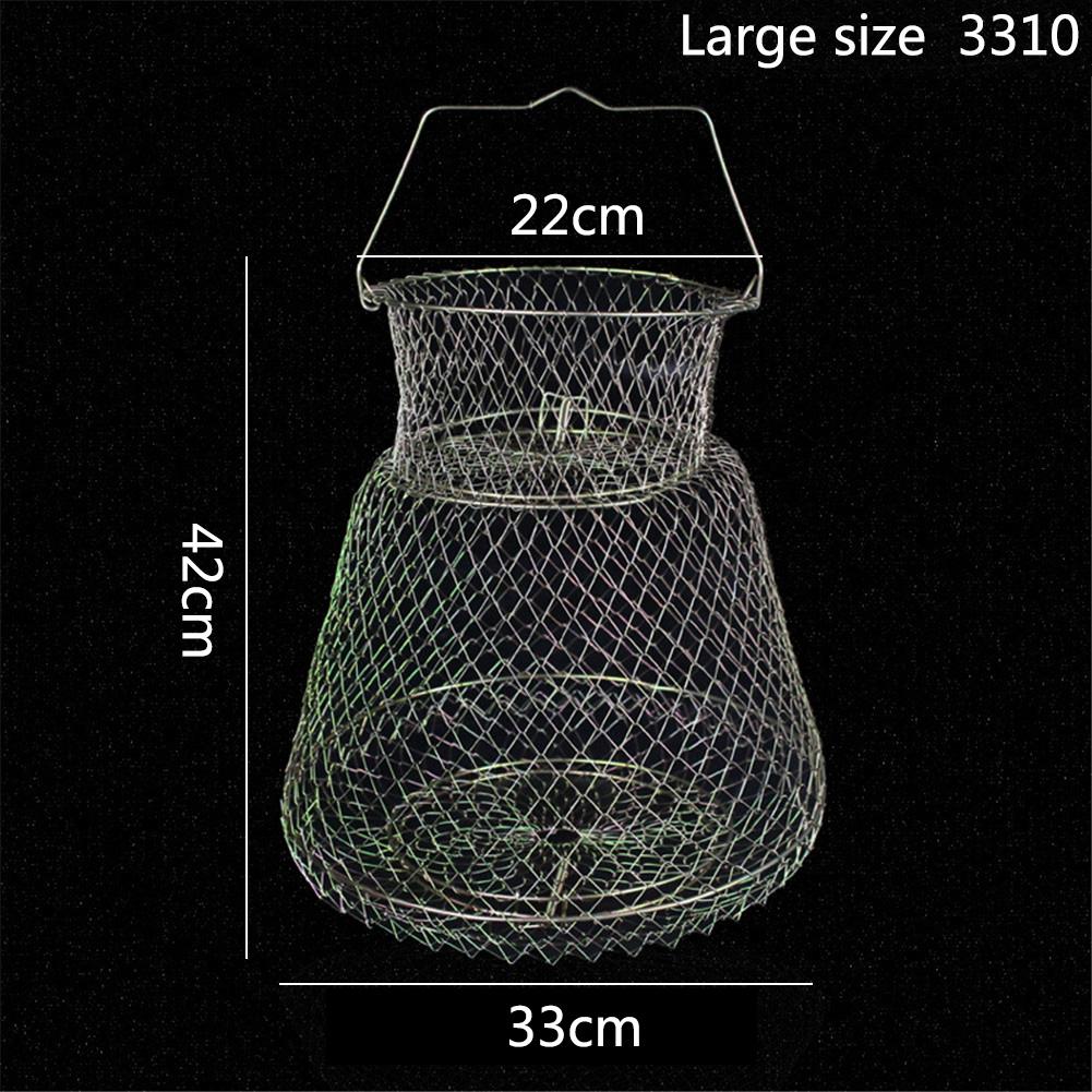 Portable Fish Care Keep Mesh Wire Foldable Fishing Cage Drum-shaped Steel Wire Creel Fishing Net: Large