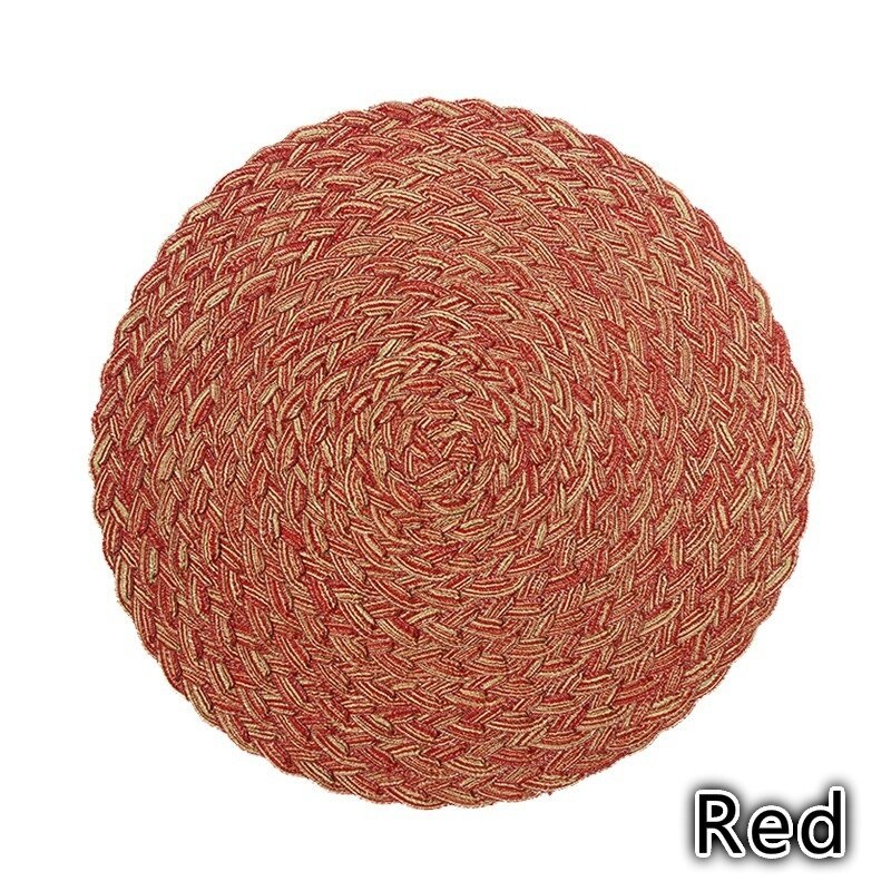 Dining Table Insulation Pad Round Placemat Home Multi-function Table Pad Weaving Western Placemat: Red