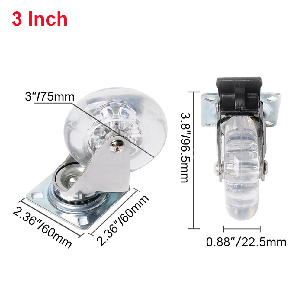Ruedas giratorias de 360 grados con freno, 3 pulgadas, sin ruido, para muebles, armario, sofá, paquete de 4 o 1 unidades