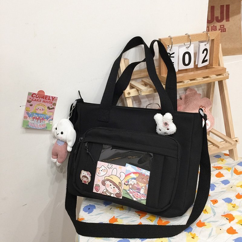 SYWIZDII Japanese Kawaii Style Backpacks for Teenage Girls Casual Nylon Female Handbags Women Crossbody Shoulder Bags: Black