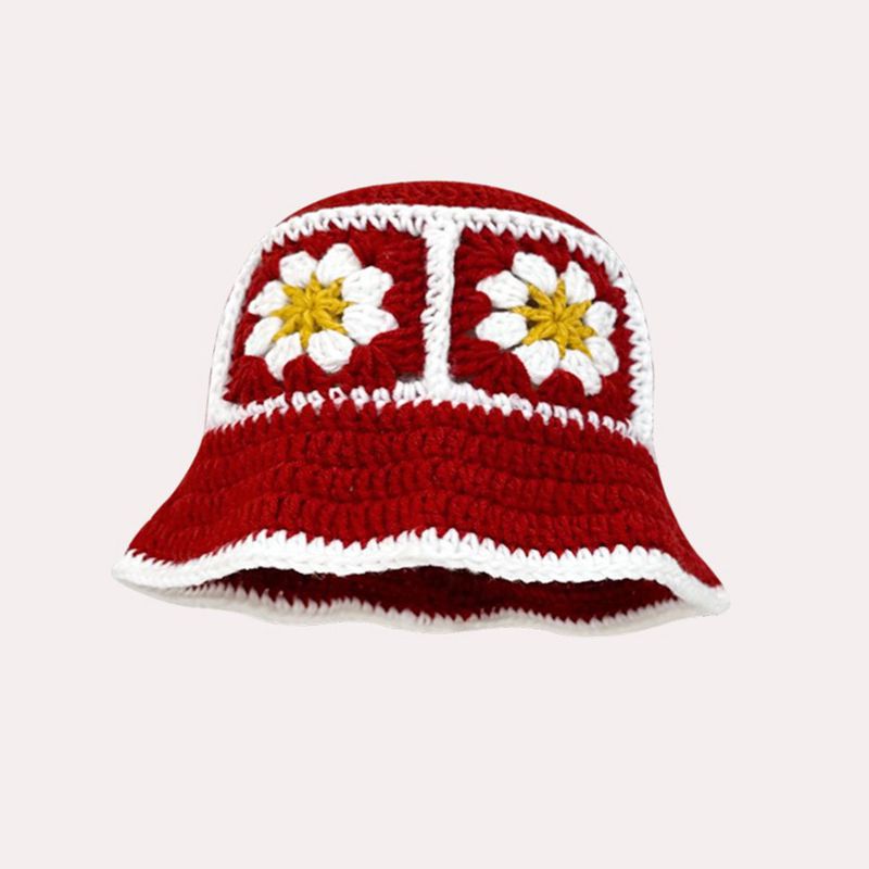 Autumn Crochet Korean Handmade Bucket Hat Women Weaving Knitted Hat Y2k Flowers Autumn Winter Beanies Basin Cap