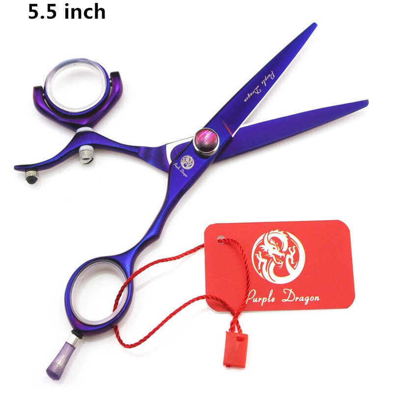 Purple Dragon 5.5 in. Hairdressing Scissors,62HRC JP440C,CUTTING SCISSORS,rotating handle,necessary for barbers