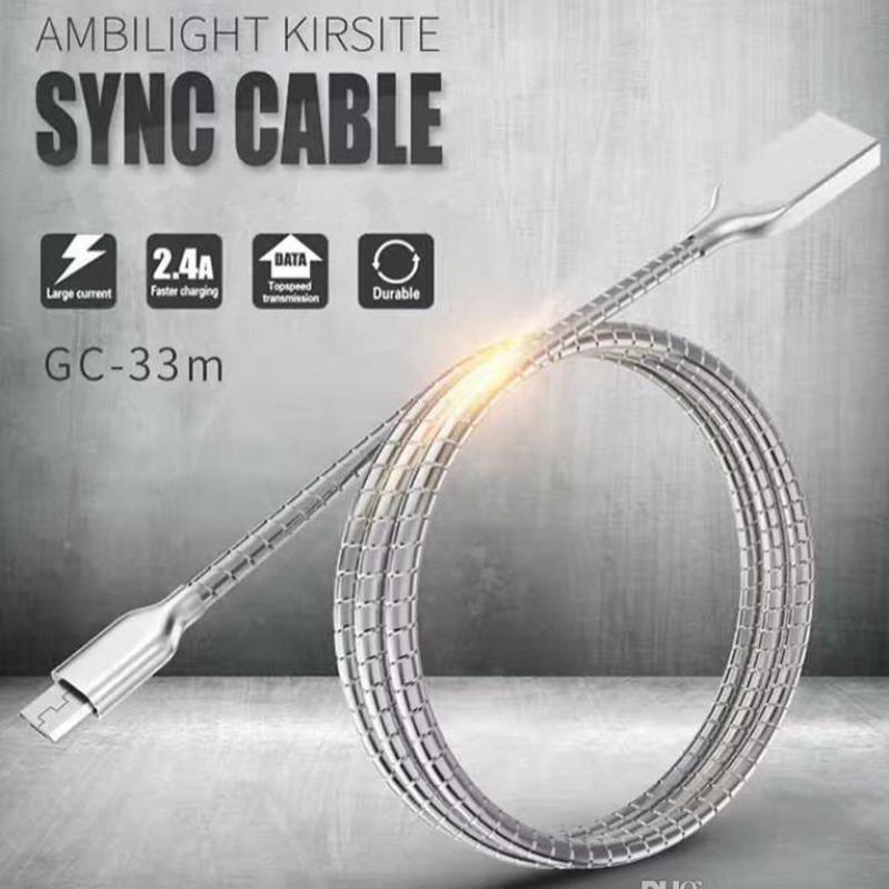 1m rustfrit stål metal ladekabel stærkt fleksibel sync data micro usb kabel type-c belysning hurtig oplader til iphone 11 10