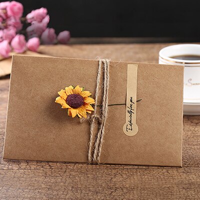 25pcs Kraft Paper Handmade Dry Flower Invitation Greeting Card Birthday Mother's Day with Envelope Christmas Wedding Favors: Sunflower / S