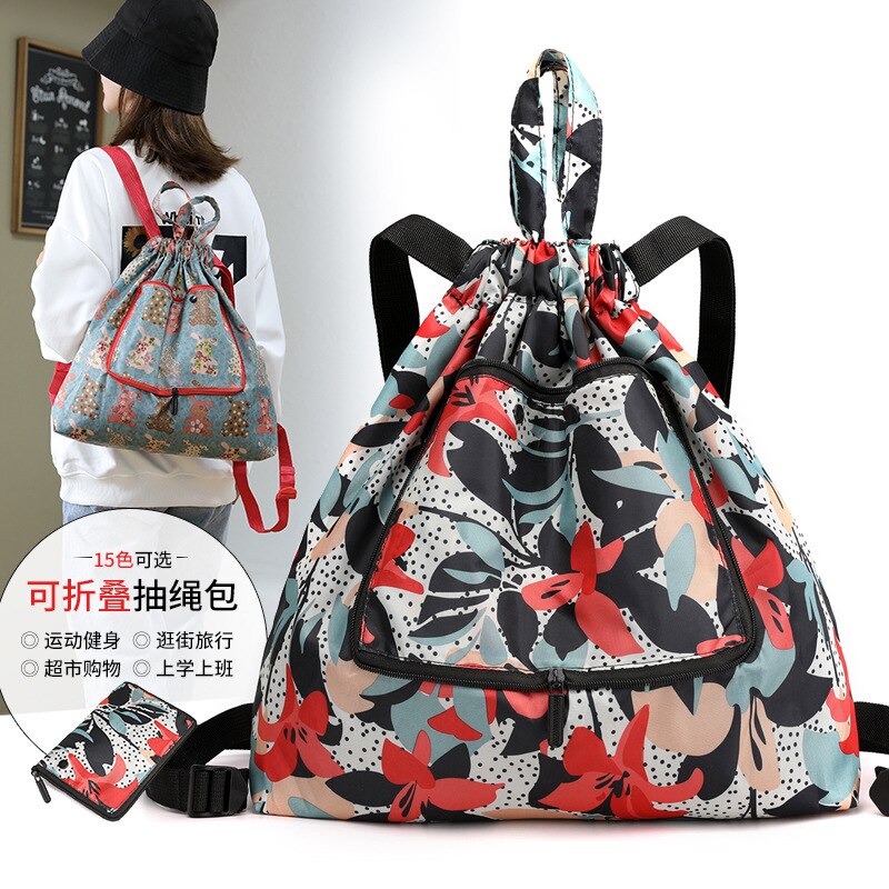 Sac à dos étanche à cordon coulissant pour femmes et hommes, avec motif de feuilles, de sport en plein air, de Fitness, d'entraînement, de gymnastique, de surf, de rangement de chaussures