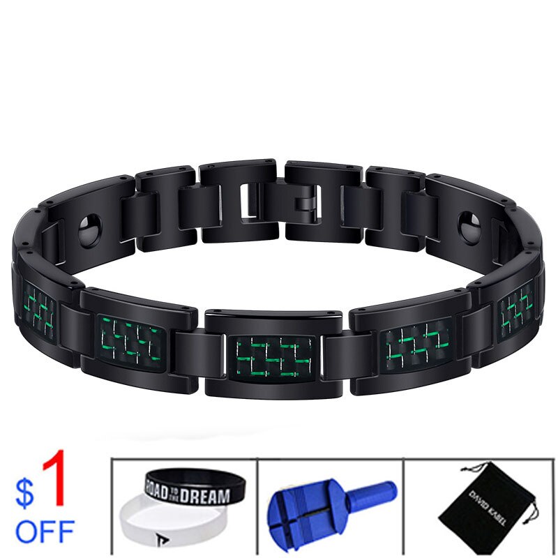 Bracelet d'équilibre énergétique Tourmaline en Fiber de carbone pour hommes bijoux de soins de santé hologramme Germanium Bracelets de thérapie magnétique guérison: BLACK