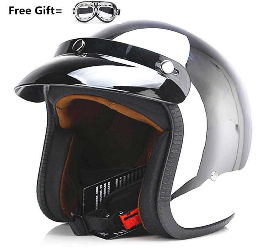 Open Face Motorcycle Helmet Vintage Kask Motocycle Capacete Chrome Sliver Retro Casque Mirror Pilot Jet Moto 3/4 Half Casco: silver / XXL