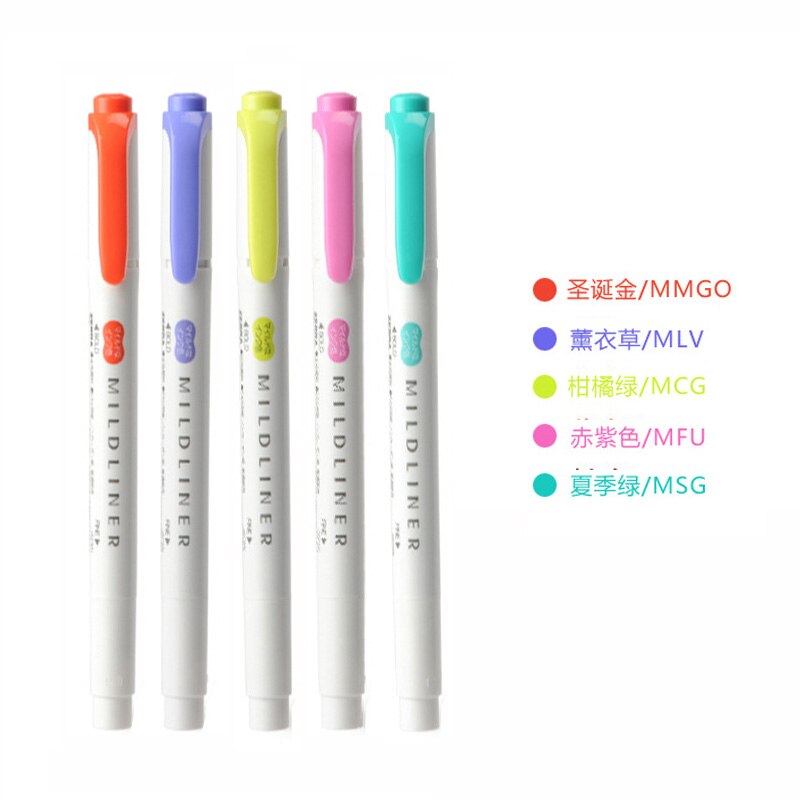 Mildliner-Set de rotuladores de doble punta, artículo de papelería japonesa, marcador para dibujar con colores, bolígrafos para la escuela, suministros para la oficina, 5 unidades por juego: 5pcs E
