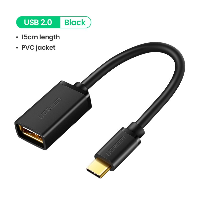 Ugreen Usb C Naar Usb Adapter Type C Otg Kabel Usb C Male Naar Usb 3.0 Een Vrouwelijke Kabel Adapter voor Macbook Pro Samsung S9 USB-C Otg: USB 2.0 PVC Black