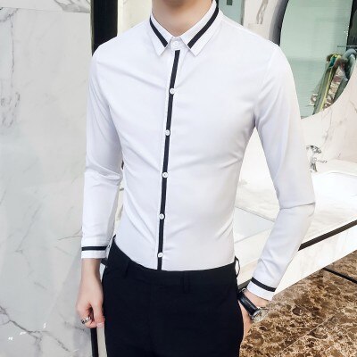Camisa social masculina forår mænd kjole skjorte brudgom bryllup smoking skjorte mænd slim fit langærmede sociale skjorter: Hvid / Asiatiske  l 52-60kg