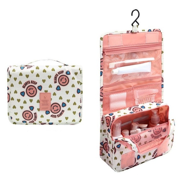 Women's Travel Portable Waterproof Cosmetic Bag Beautician Hanging Toiletry Bags make up Organizer Men women Makeup toilet bag: Pink heart