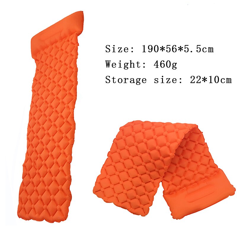 Folding Outdoor Inflatable Camping Tent Mattress Beach Picnic Hiking Sleeping Mat Backpacking Sleeping Pad With Pillow Portable: B007-orange