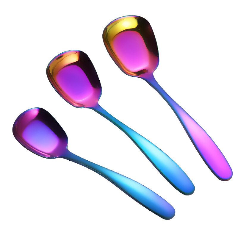 Cuillère à soupe carrée en titane | Boule carrée créative palais en acier inoxydable, cuillère chinoise de table, cuillère plate, mini cuillère à thé, petite cuillère à soupe en or