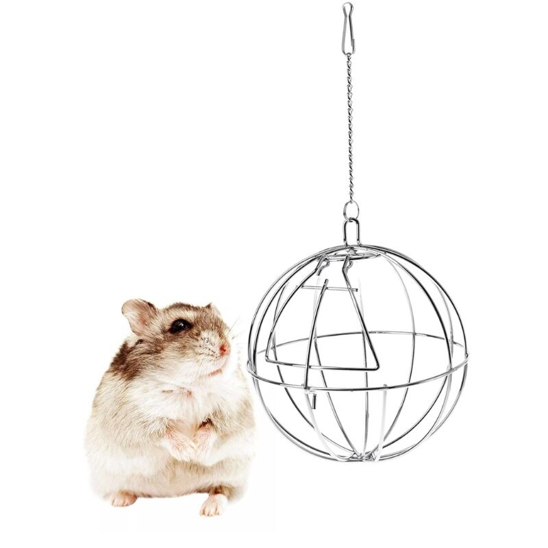 Rustfrit stål rund foderautomat automatisk fodring hængende hø bold marsvin hamster rotte kanin kæledyr legetøj