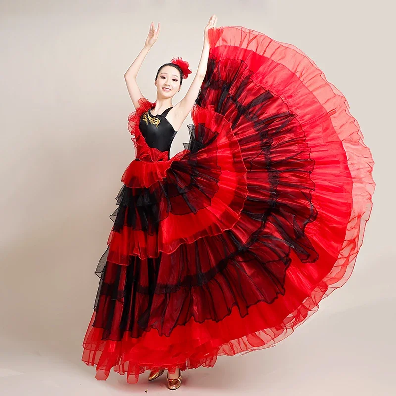 Plus Size Spanish Flamenco Dress Female Belly Dance Dress Gorgeous Stage Performance Team Wear Gypsy Costume
