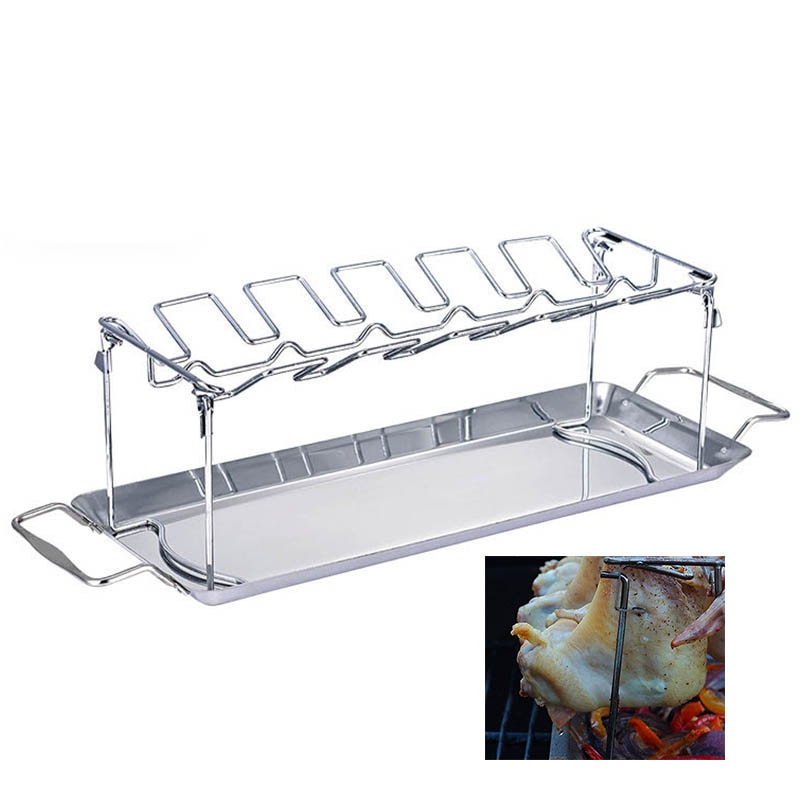 Chicken Wing Leg Rack with Drip Tray Stainless Steel Barbecue Bracket BBQ Dishes for Grill Smoker Picnic Holder Cooking Tools