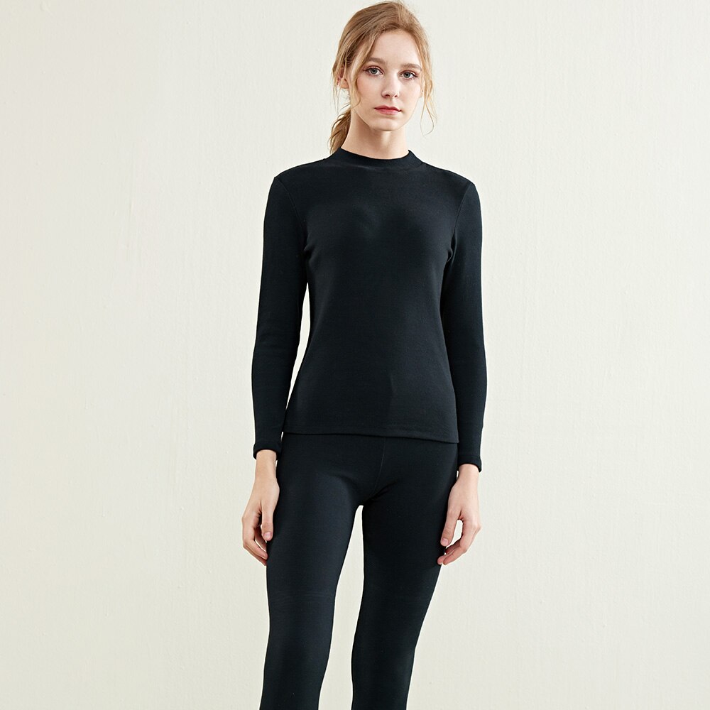 Ropa interior térmica para mujer, un conjunto de licra, algodón, grueso y peludo, camisetas interiores, pantalones, suaves y abrigados, calzoncillos largos térmicos.: Negro / Sg