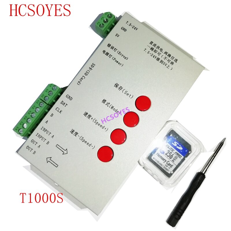 LED T1000S 128 SD Card Pixels Controller,DC5~24V,for WS2801 WS2811 WS2812B LPD6803 LED 2048 strip light lamp