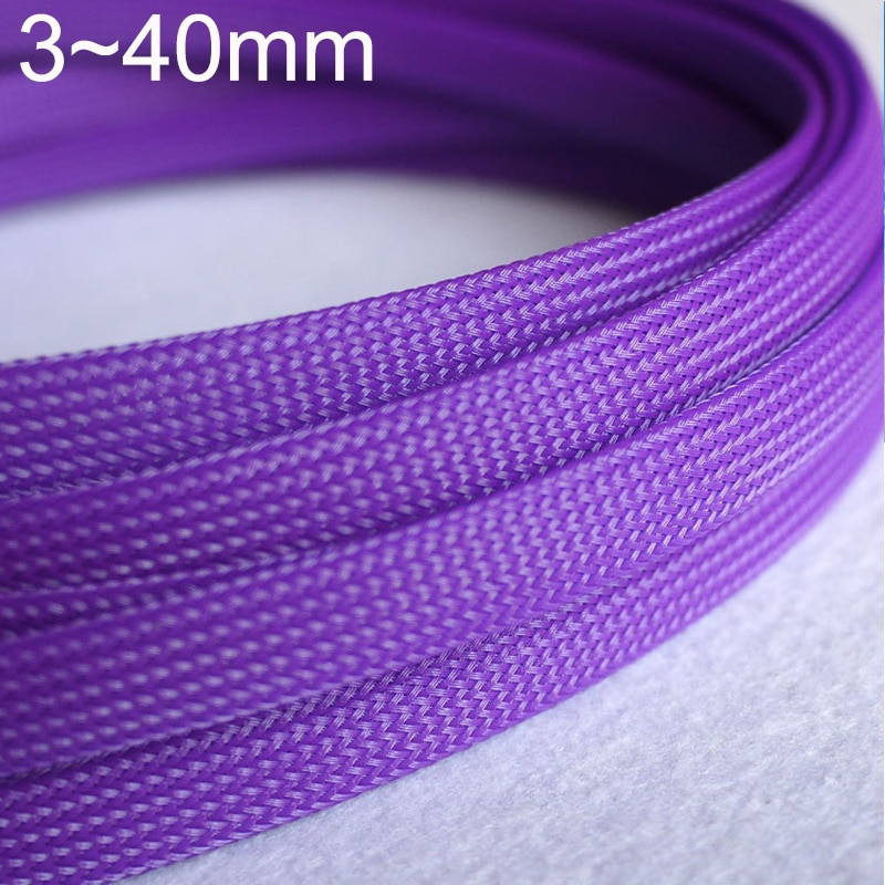 Purpletight gevlochten draadhuls met hoge dichtheid van pet, 3 4 6 8 10 14 16 18 20 25 30 40mm geïsoleerde kabelbescherming, uitbreidbaar
