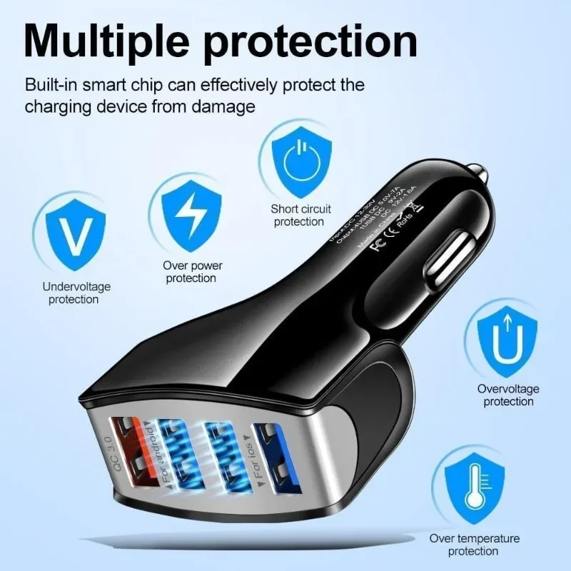 Chargeur de voiture Quick Charge 3.0, 4 Ports, Charge rapide, chargeur de téléphone de voiture, accessoires automobiles