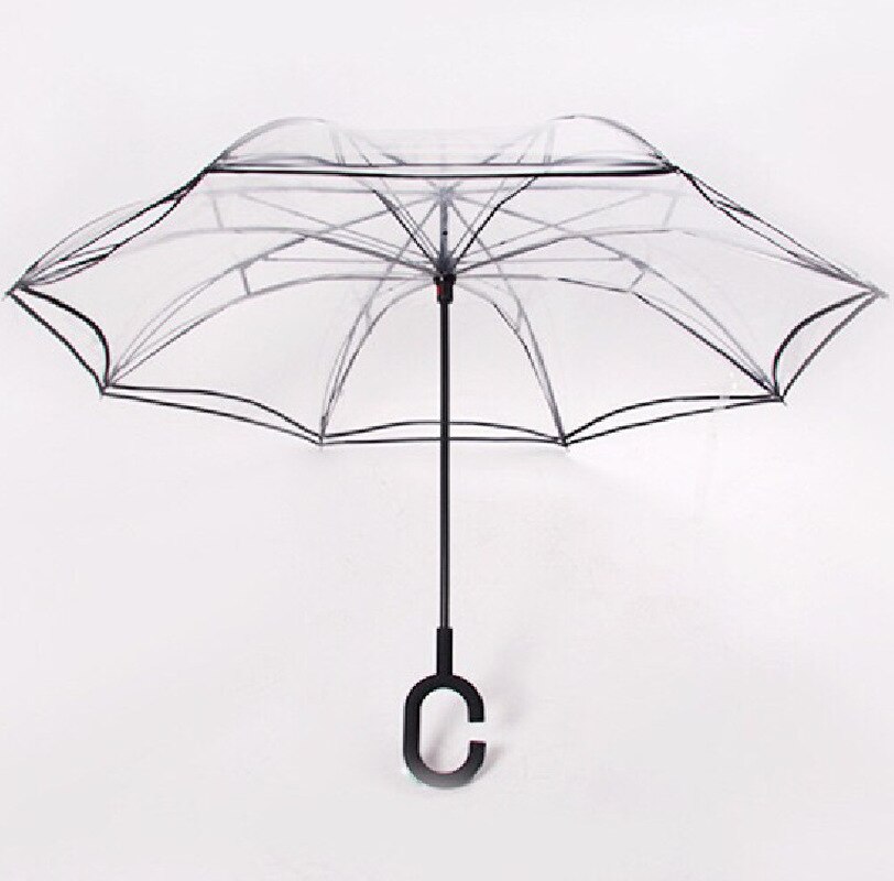 Parapluie Transparent inversé Sakura pour femmes, Double couche, poignée en C, coupe-vent, parapluie pliable, équipement de pluie