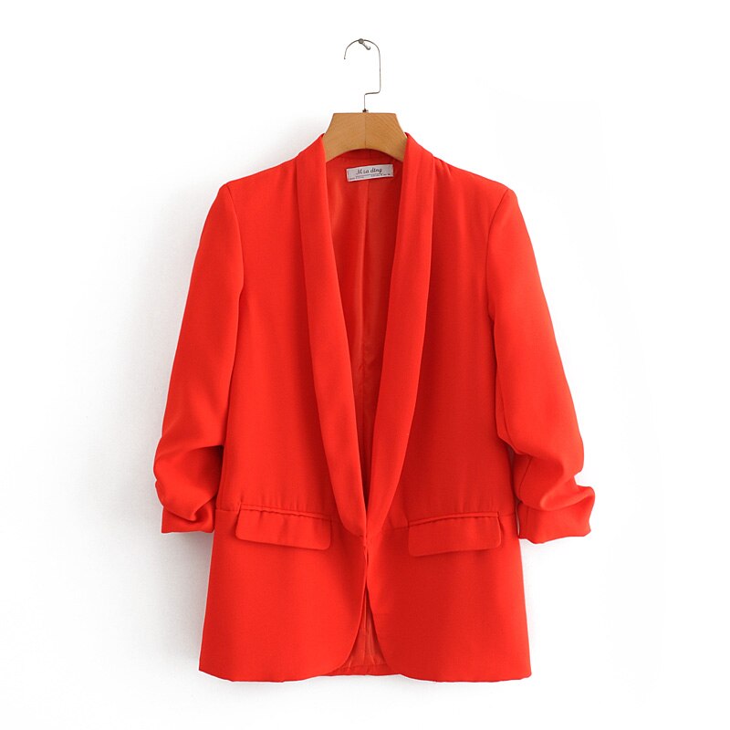 lässig frauen elegante Blazer damen geraffte hülse Blazer jacke Jahrgang weibliche streetwear anzüge mädchen schick anzug