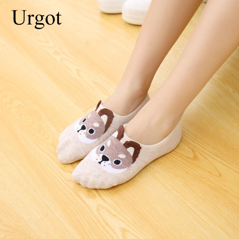 Urgot 5 Pairs Womens Socks Invisible Cute Three-dimensional Cartoon Dog Short Socks Silicone Anti-skid Female Cotton Socks Meias