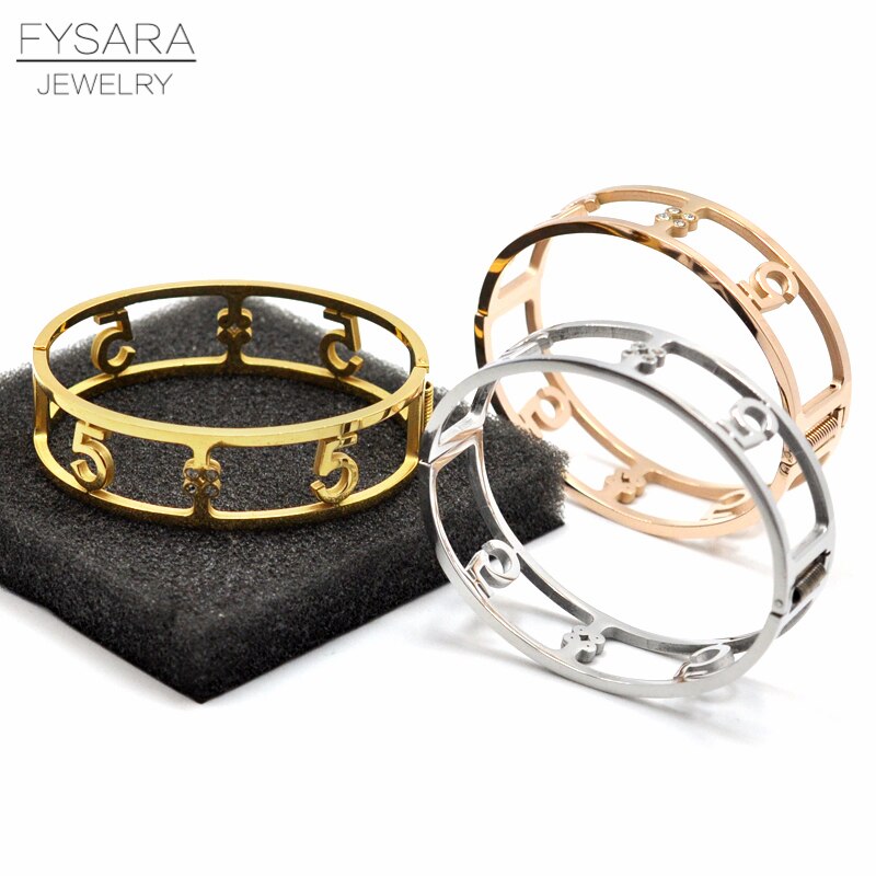 Fysara rostfritt stål ihåliga nummer 5 armband & armband för kvinnor manschett breda armband lyxiga klassiska smycken för bästa vän