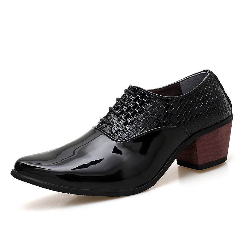 Mens Pointed Toe Dress Shoes Wedding Shoes Luxury Height Increase Patent Leather Office Shoes Formal Shoe: Black / 9