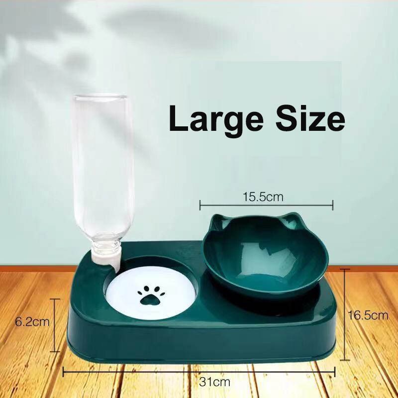 2-In-1 Kat Kom Water Dispenser Automatische Water Opslag Hond Kattenvoer Kom Voedsel Container Met water Huisdier Leuke Waterer Feeder: Zilver