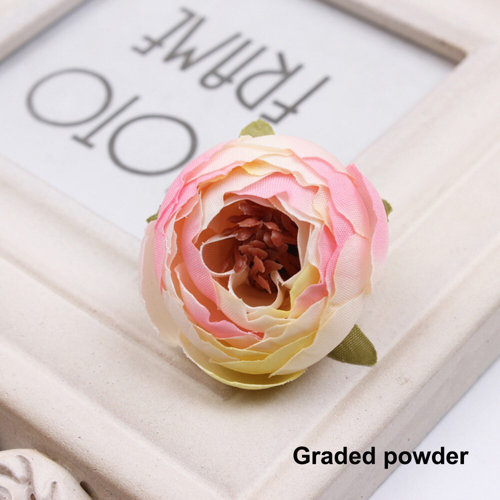 5 stuks 5cm kunstbloemen handgemaakte zijden stoffen bloemhoofdjes boeket voor bruiloft feest huisdecoratie doe-het-zelf doos knutselen: Geleidelijk roze