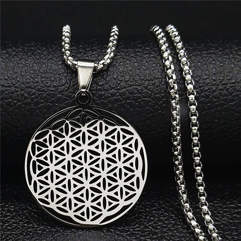 Collar largo de acero inoxidable con flor de la vida a la para mujer, collares de Color dorado, joyería sautoir femme, acero inoxidable largo