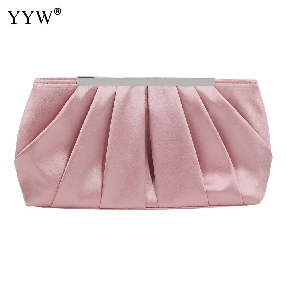 Solid Silk Satin Evening Bag Women Ruched Clutch Bags Wedding Bride Clutches Soft Surface Party Purse: Hot Pink