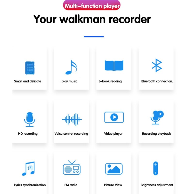 M16 MP4 Player Multi-Function High-Definition Bluetooth Mp3 Video Player E-Book Reading Recorder