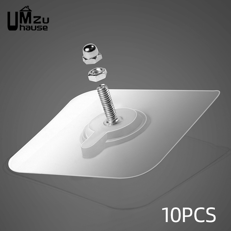 10PCS Adhesive Screw Hooks with Nuts Acrylic No Drill Wall Mount Hanging Photo Shelf Basket Kitchen Bathroom Heavy Duty Storage