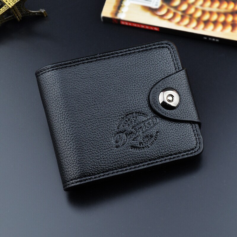 Men's Wallet European and American Magnetic Buckle Multifunctional Short Wallet Men Standard Wallets PU: Black