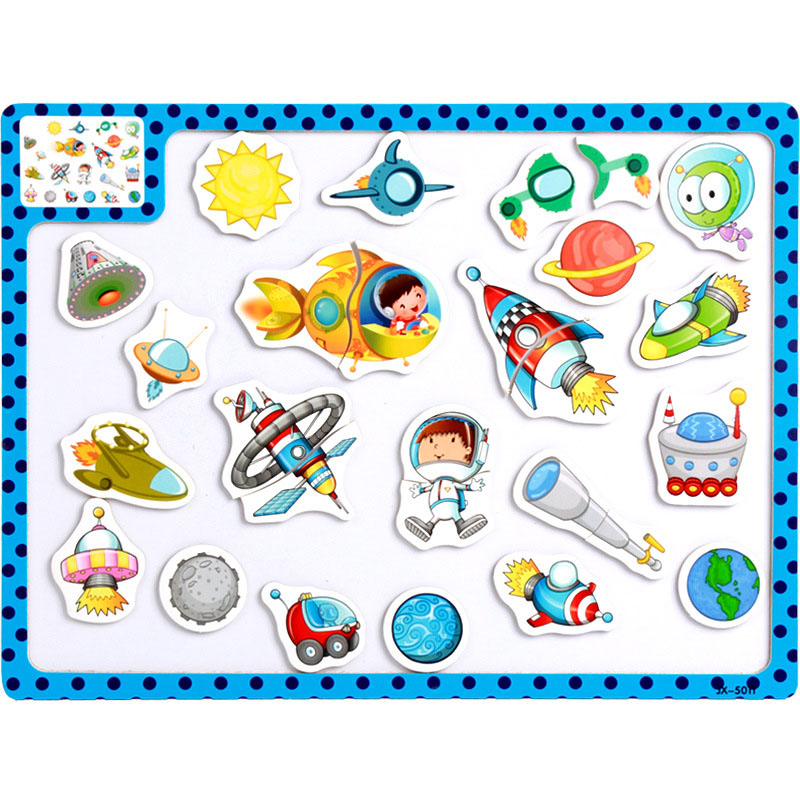 Children's educational preschool toys large children magnetic wooden wooden jigsaw puzzle cartoon puzzle cognitive teaching aids: Red