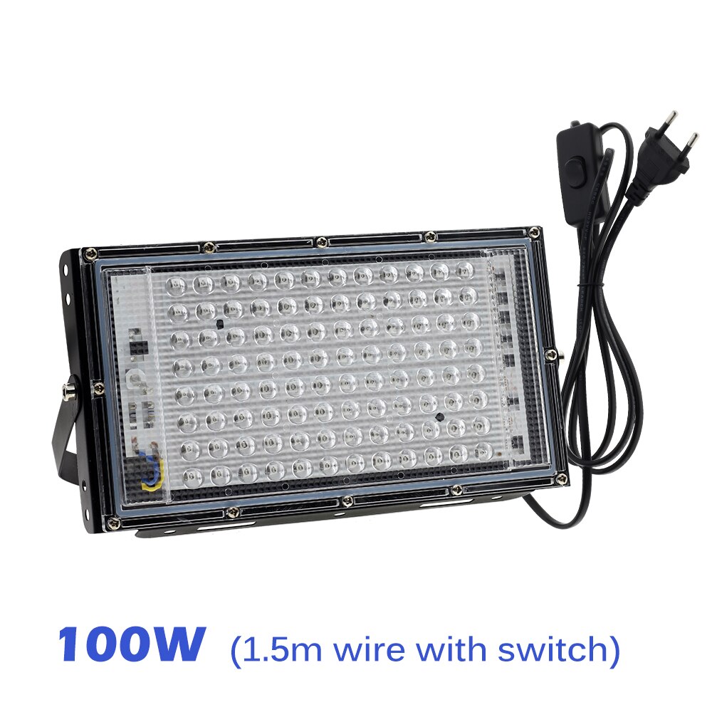 395nm 400nm ledet uv flomlys 220v vanntett ultravilet lampe 2835 brikker 50 lysdioder 96 lysdioder 50w 100w 150w med bryter: 100w med bryter