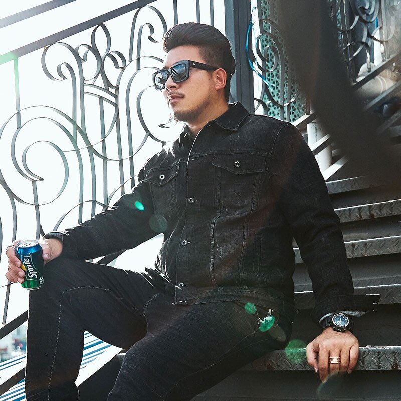 Herbst Frühling 2022 Plus Größe 8XL 6XL 5XL 4XL 3XL MAX BRUST 151CM Denim Jacke Männer dowm kragen lässig Männlichen Balck oben