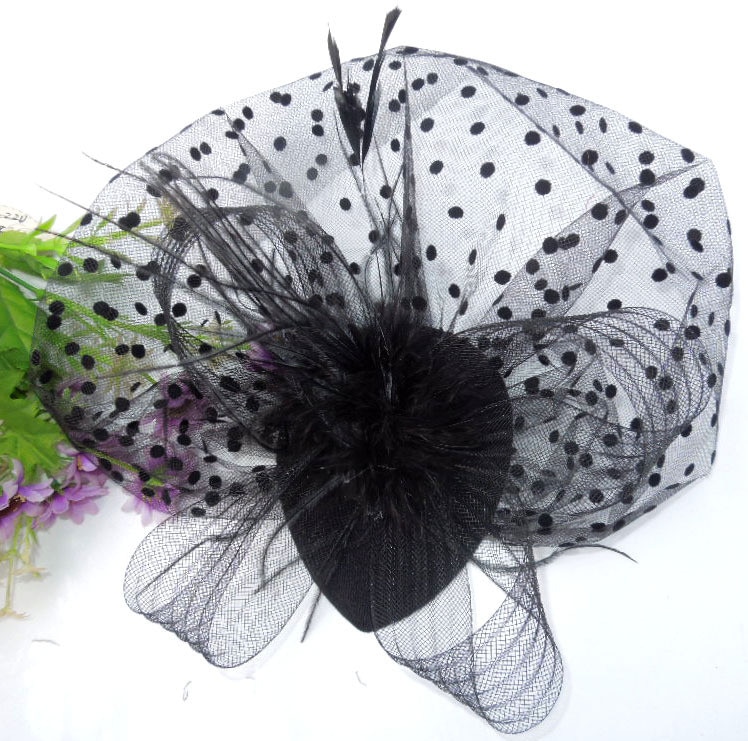Elegante preto feminino chapéus de noiva e fascinadores headpiece senhora rosto véus dot net com lssuing bandana acessórios de casamento
