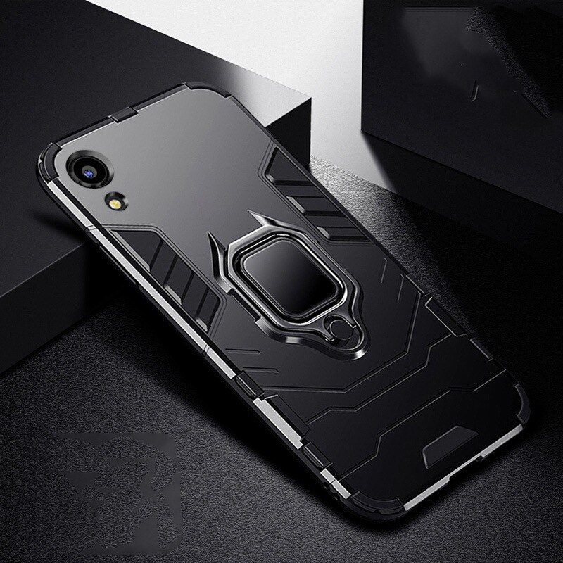 For Huawei Honor 8s Case Ring Holder Armor Bumper Back Cover For Honor 8s 5.71"Phone Case Finger Ring Shockproof Fundas: Black